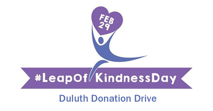 Leap of Kindness Day Duluth Donation Drive Logo